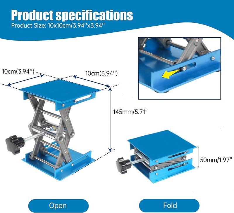 XUNKUANER Lab Jack, 3.94x3.94 inch Aluminum Oxide Lifting Platform Lab Lifter Stand Table Scientific Laboratory Scissor Jack, Vertical Lift Range 80 to 355mm (10x10cm/3.94''x3.94'') - Image 2